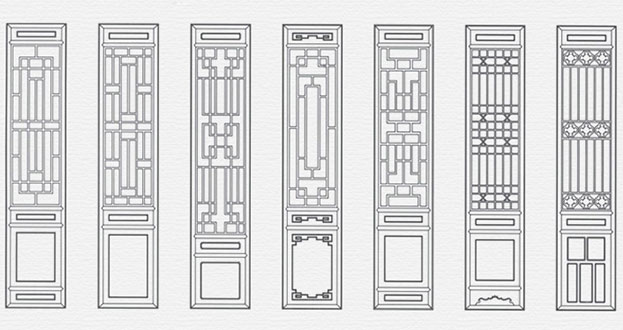 马边常用中式仿古花窗图案隔断设计图