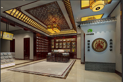 马边古朴典雅的中式茶叶店大堂设计效果图